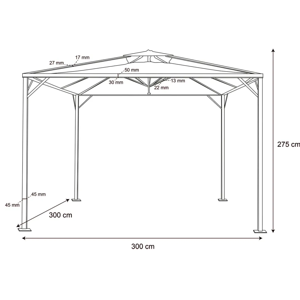 Gazebo da giardino Richiudibile in Acciaio Antracite con Telo in Poliestere Écru 3x3 metri