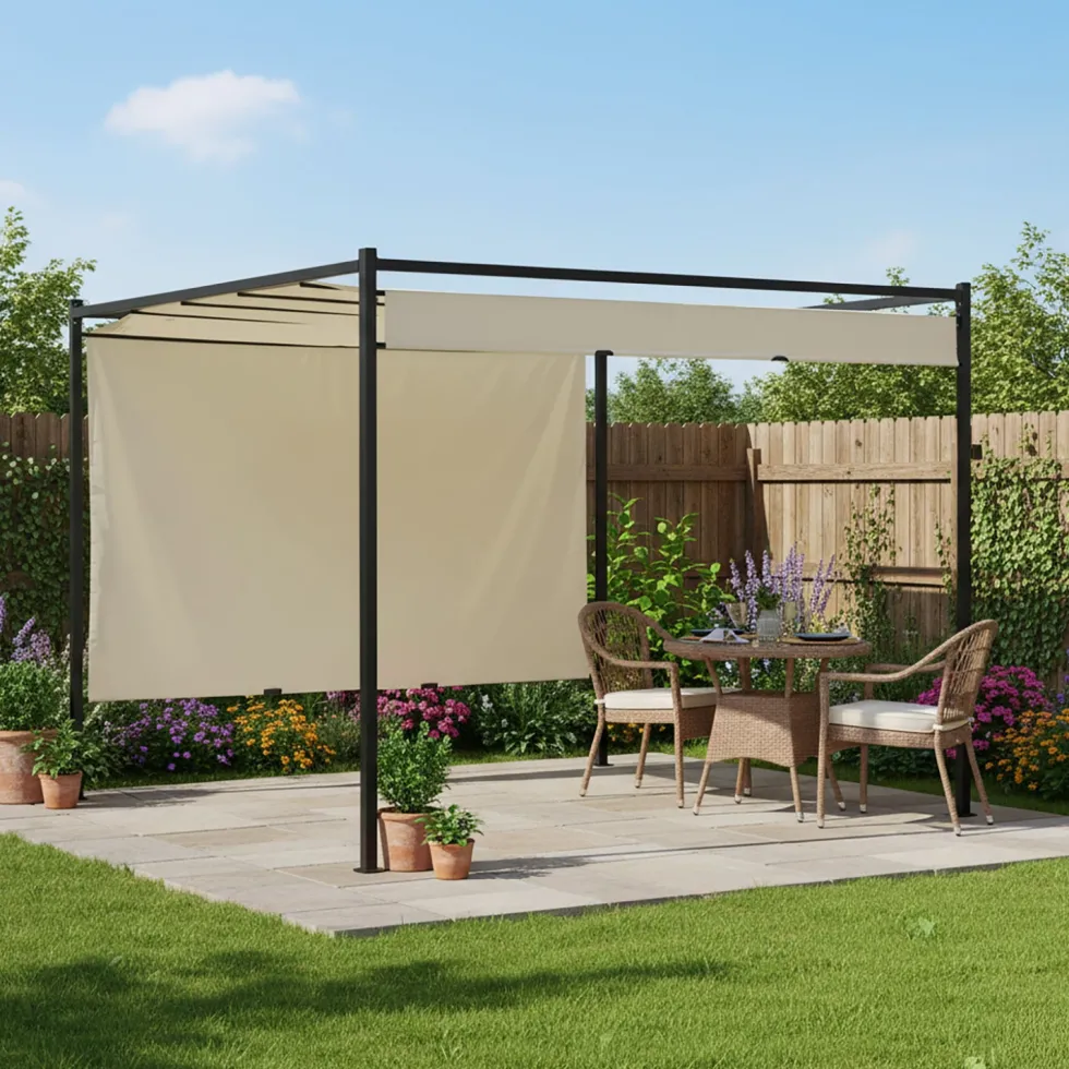 Gazebo Pergola Orientabile Telo Ècru 3x3 metri