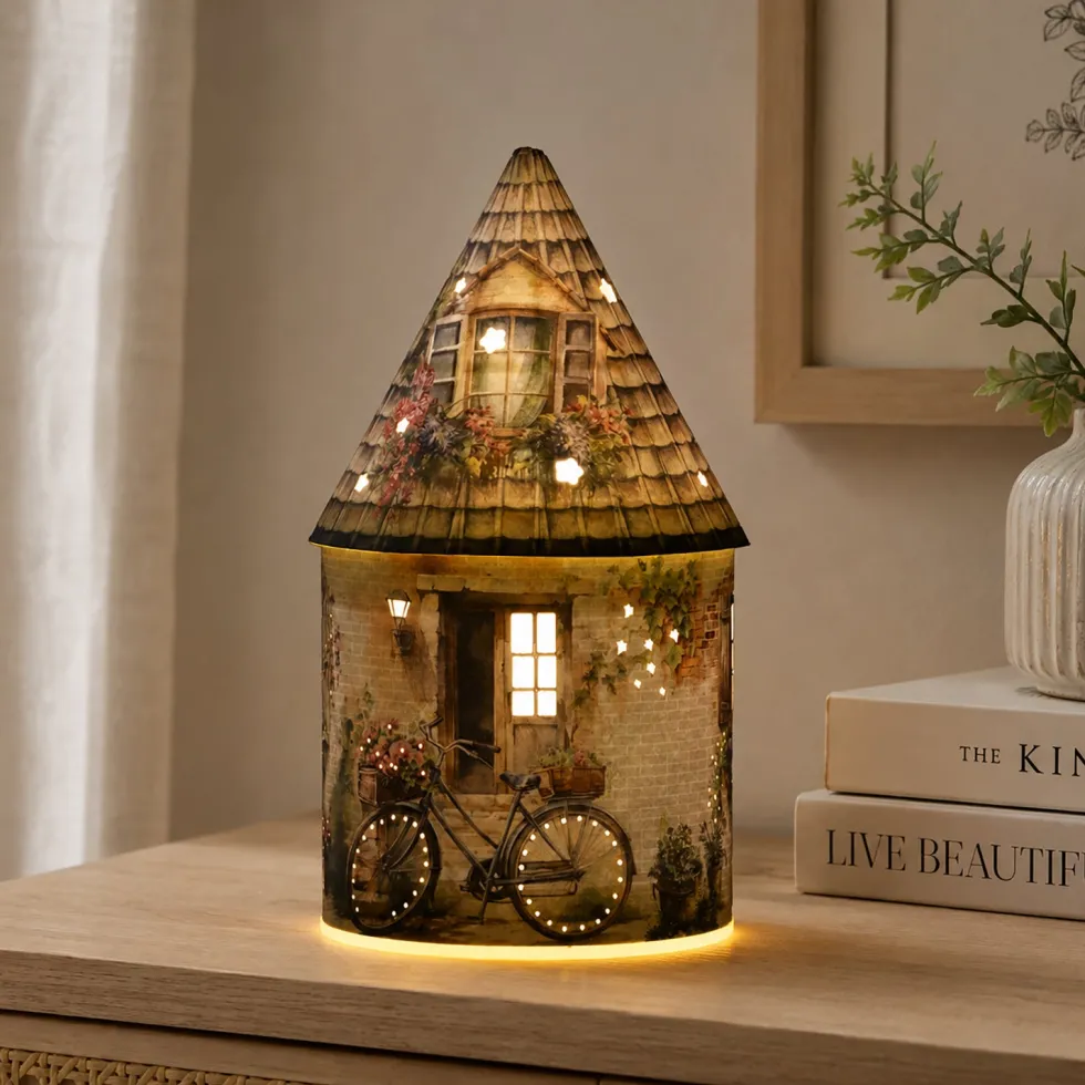 Lampada LED Secret Dream Casetta in Carta Telata Olandese h21 cm
