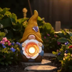 Lampada Solare Decorativa da Giardino Gnomo Luce Calda h38 cm