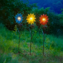 Lampada Solare Led a Fiore da giardino in metallo con picchetto h48 cm