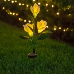 Lampada Solare LED a Fiori Luce Calda da Giardino h70 cm