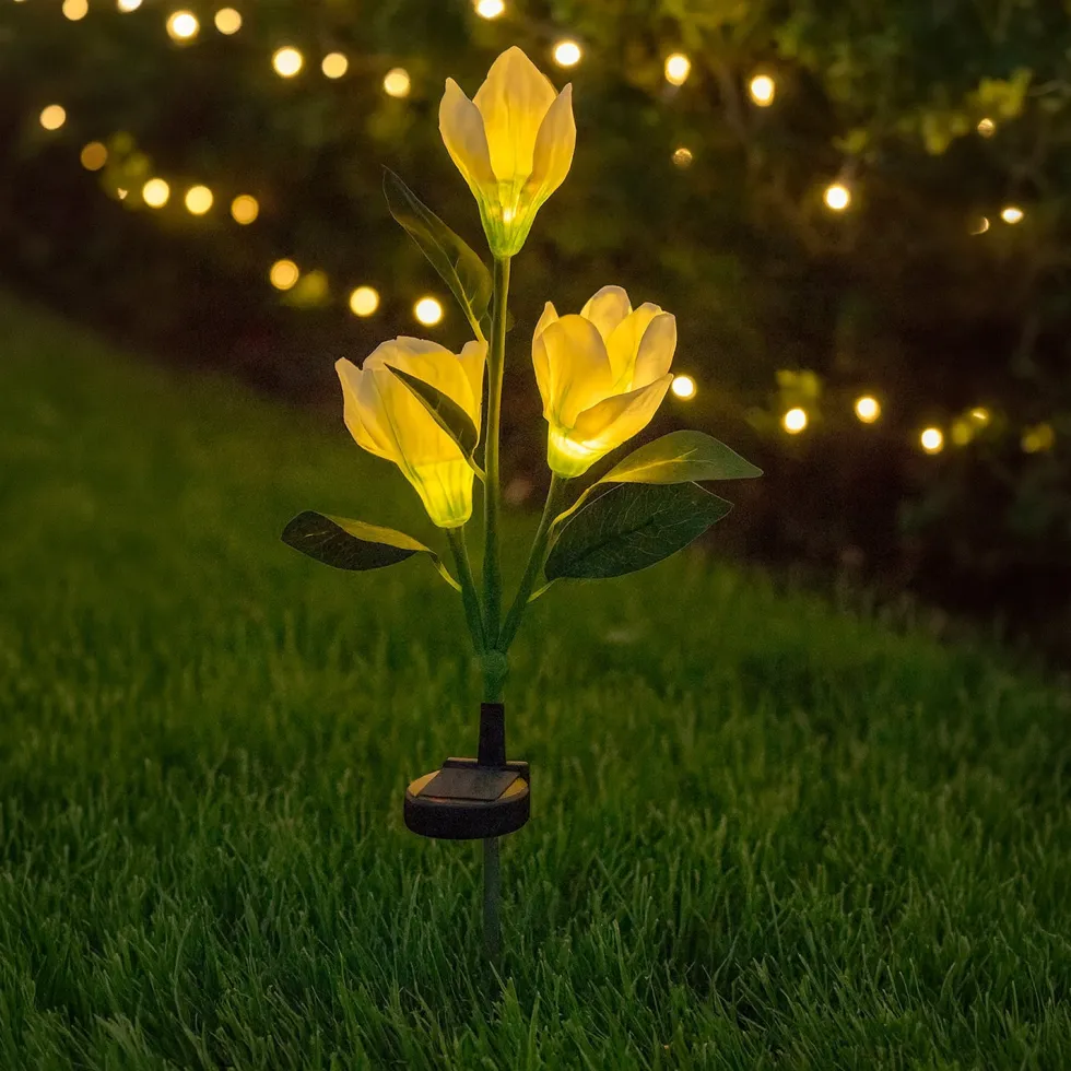 Lampada Solare LED a Fiori Luce Calda da Giardino h70 cm