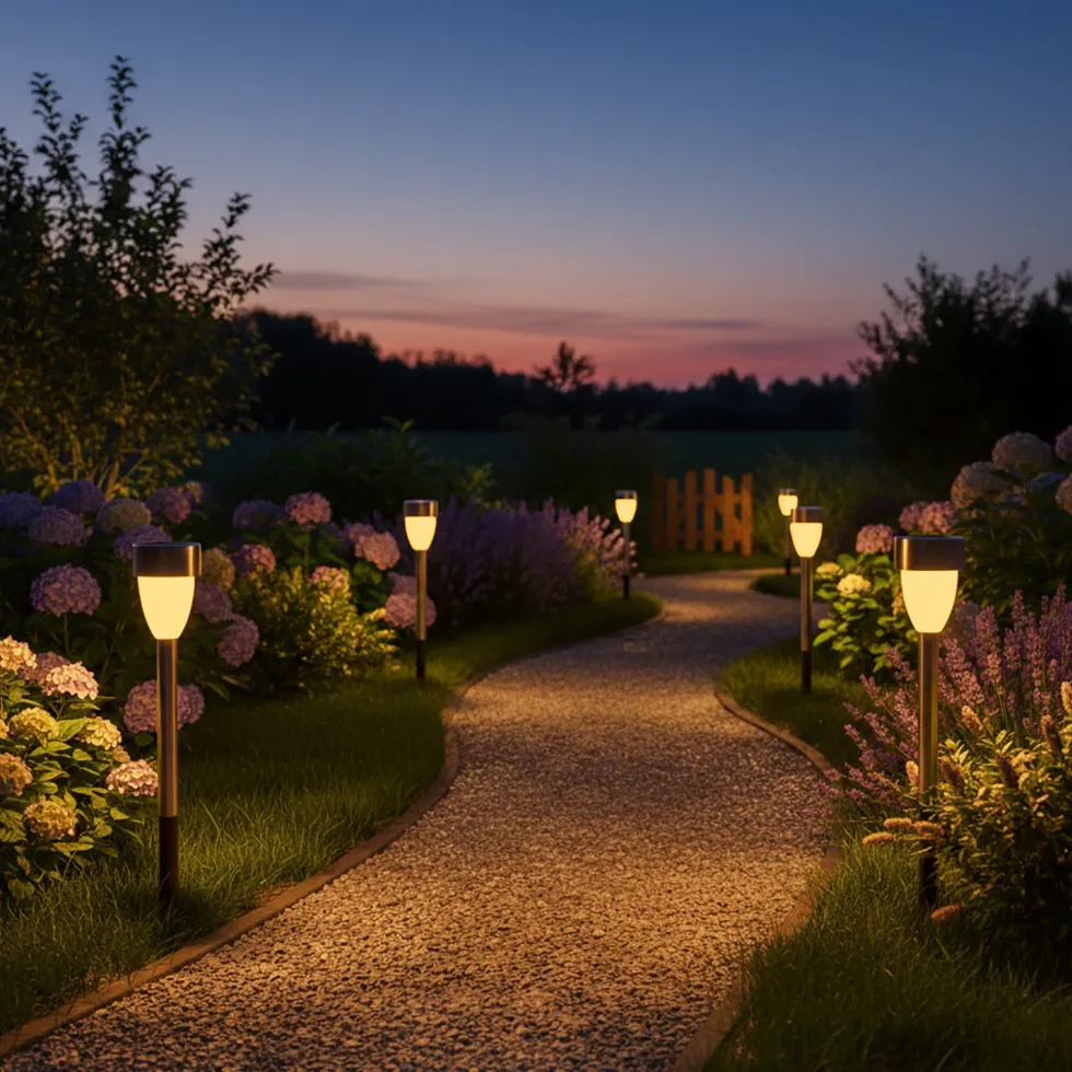Lampada Solare Led da giardino in Acciaio Inox Effetto Fiamma Luce Calda
