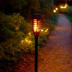 Lampada Solare Led da giardino Effetto Torcia Luce Calda