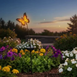 Lampada Solare LED Decorativa a Farfalla Luce Calda h64 cm