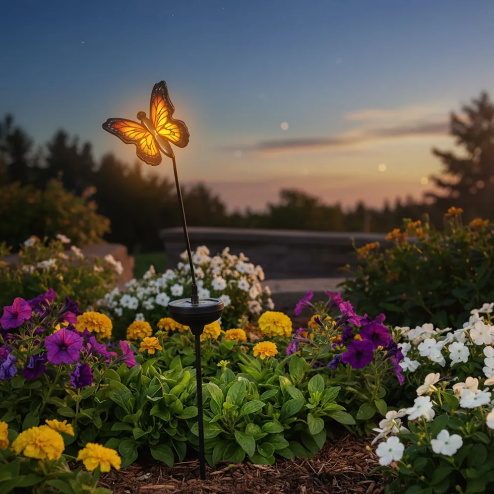 Lampada Solare LED Decorativa a Farfalla Luce Calda h64 cm