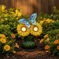 Lampada Solare LED Decorativa da Giardino Fiori Luce Calda h30 cm