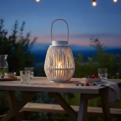 Lanterna Portacandela in Legno e Vetro con Manico Bianca h27 cm