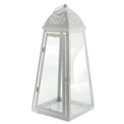 Lanterna Portacandela in Vetro e Metallo Bianca h41 cm