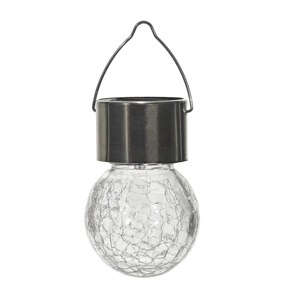 Lanterna Solare LED da giardino in Vetro e Acciaio Inox Luce Calda diametro 6 cm