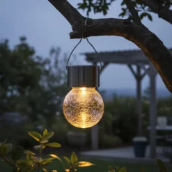 Lanterna Solare LED da giardino in Vetro e Acciaio Inox Luce Calda diametro 6 cm