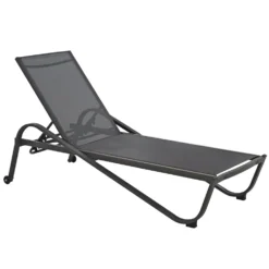 Lettino Sdraio in Acciaio e Tessuto Antracite con Ruote e Schienale Regolabile h33x193x73 cm