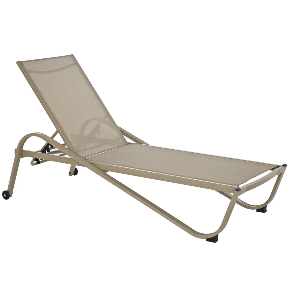 Lettino Sdraio in Acciaio e Tessuto Tortora con Ruote e Schienale Regolabile h33x193x73 cm