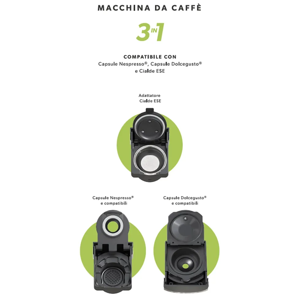 Macchina da caffè 3 in 1 Jeanette Black 1450 Watt