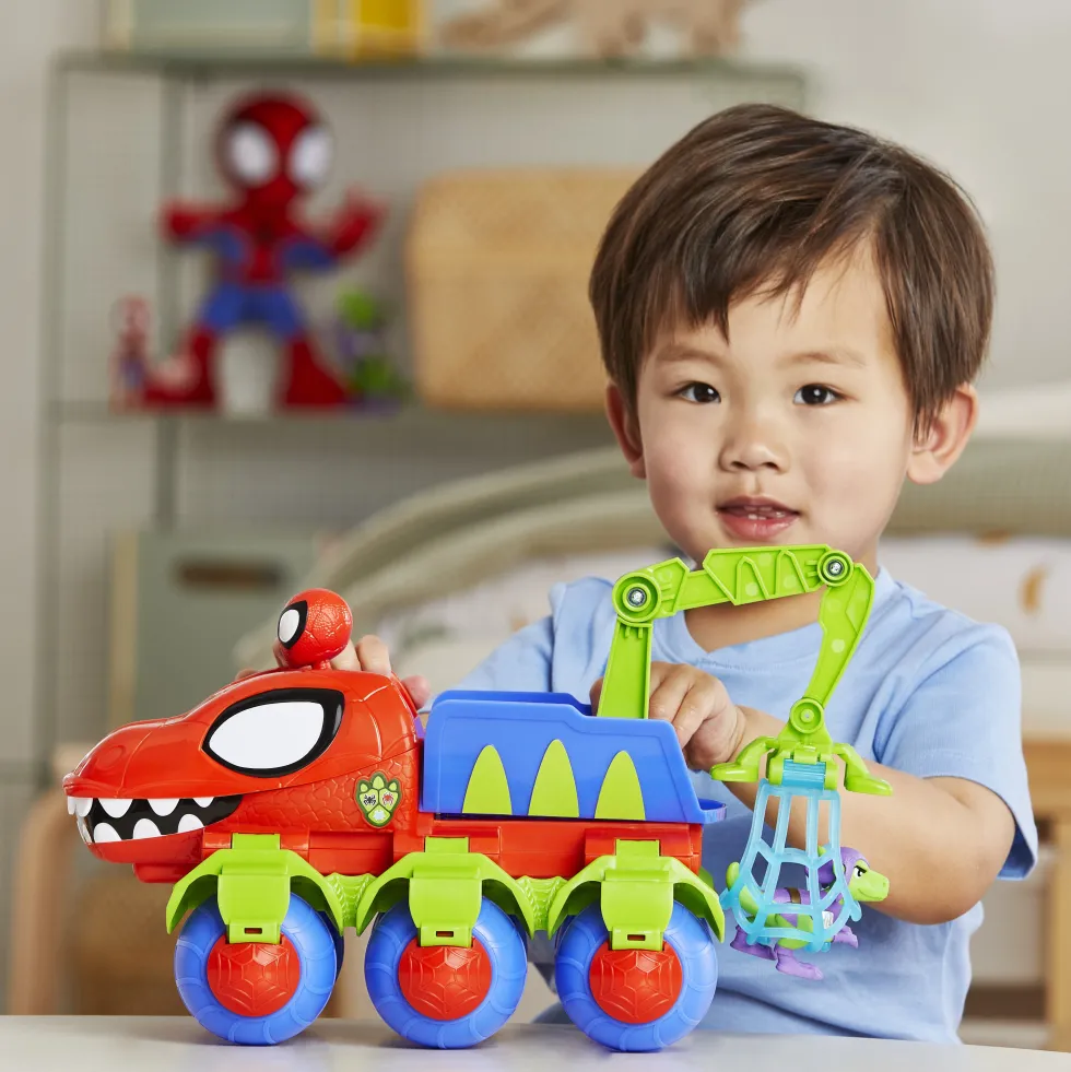 Marvel Spidey and His Amazing Friends Dino-Webs Crawler con Spidey e Goblin Raptor
