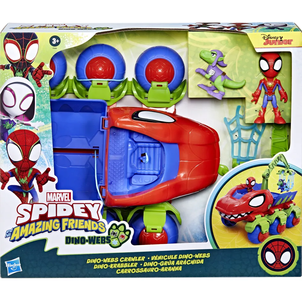 Marvel Spidey and His Amazing Friends Dino-Webs Crawler con Spidey e Goblin Raptor