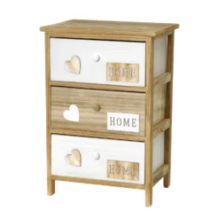Mobiletto multiuso 3 cassetti Legno Naturale e Bianco decorati Home Linea Woodhandy