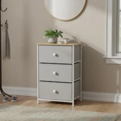 Mobiletto Multiuso 3 cassetti Legno Naturale e TNT Grigio Linea Woodhandy
