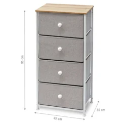 Mobiletto Multiuso 4 cassetti Legno Naturale e TNT Grigio Linea Woodhandy