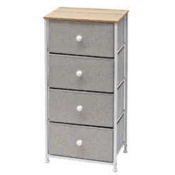 Mobiletto Multiuso 4 cassetti Legno Naturale e TNT Grigio Linea Woodhandy