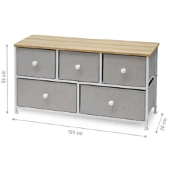Mobiletto Multiuso 5 cassetti Legno Naturale e TNT Grigio Linea Woodhandy