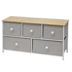 Mobiletto Multiuso 5 cassetti Legno Naturale e TNT Grigio Linea Woodhandy