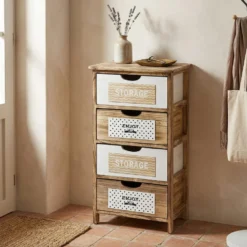 Mobiletto Multiuso 4 cassetti Legno di Paulownia Linea Woodhandy
