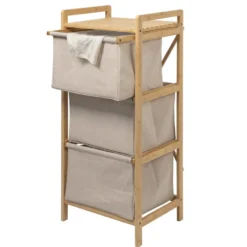 Mobiletto Portabiancheria 3 Scomparti Linea Bamboo h96x44x33 cm