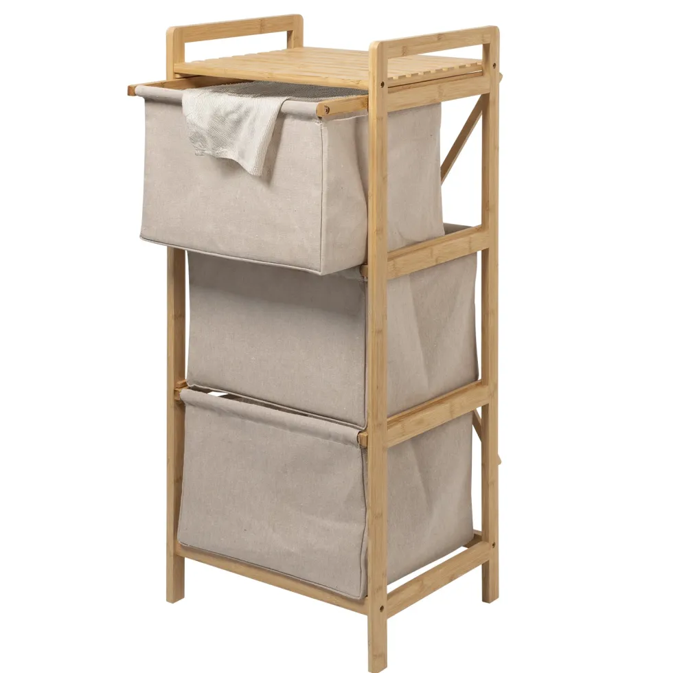 Mobiletto Portabiancheria 3 Scomparti Linea Bamboo h96x44x33 cm