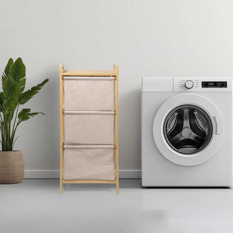 Mobiletto Portabiancheria 3 Scomparti Linea Bamboo h96x44x33 cm