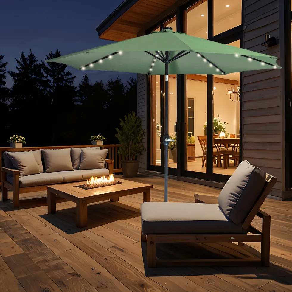 Ombrellone da giardino con 32 LED e Pannello Solare Verde diametro 3 metri