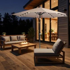 Ombrellone da giardino con 32 LED e Pannello Solare Camel diametro 3 metri