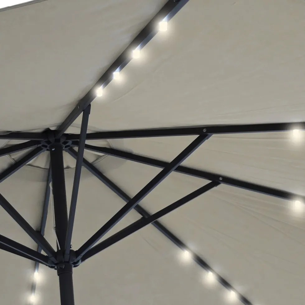 Ombrellone da giardino con 32 LED e Pannello Solare Ècru diametro 3 metri