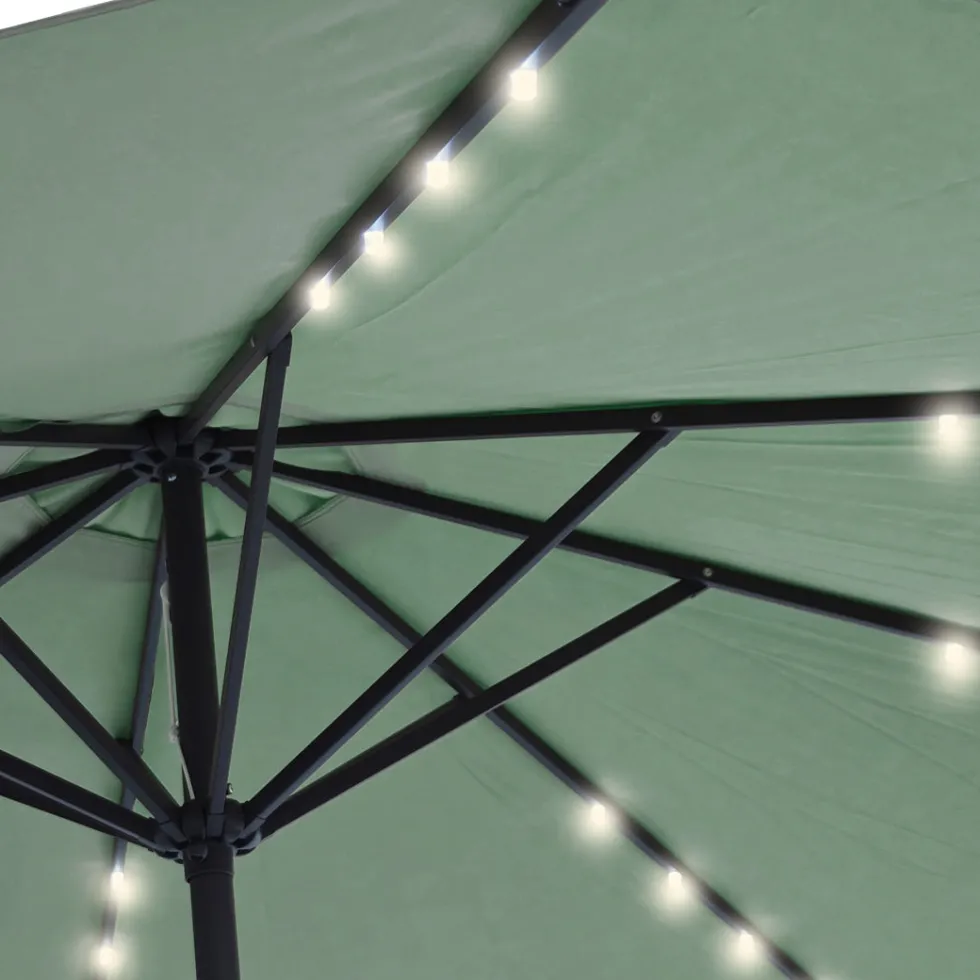Ombrellone da giardino Decentrato con 32 LED e Pannello Solare Verde diametro 3 metri