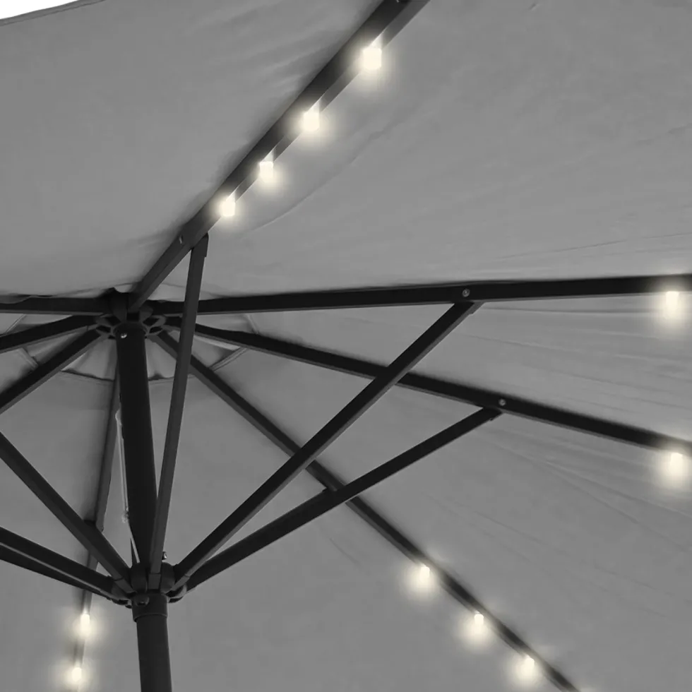 Ombrellone da giardino Decentrato con 32 LED e Pannello Solare Grigio diametro 3 metri