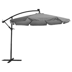 Ombrellone da giardino Decentrato con 32 LED e Pannello Solare Grigio diametro 3 metri