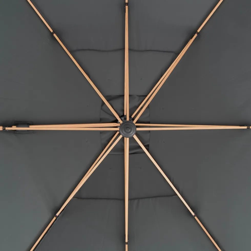 Ombrellone da giardino Rettangolare struttura in alluminio Effetto Legno Tessuto Grigio 3x4 metri