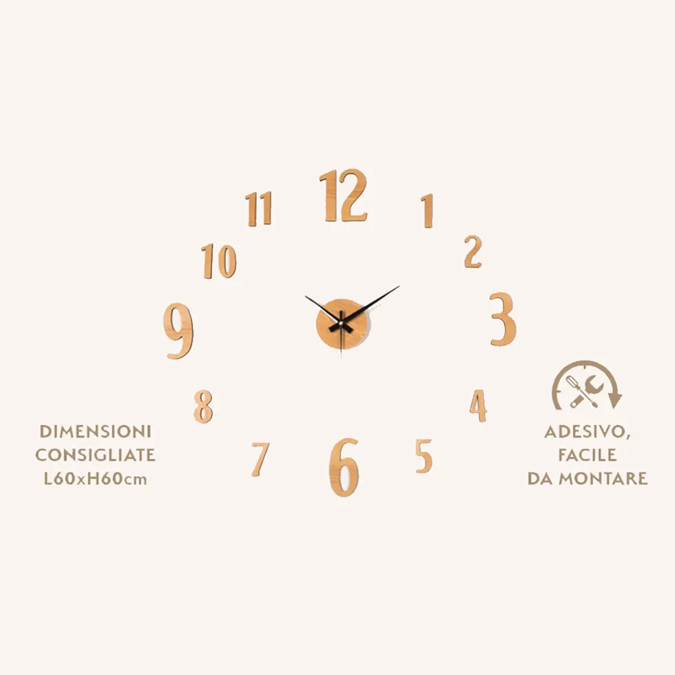 Orologio da Parete Adesivo Effetto Legno