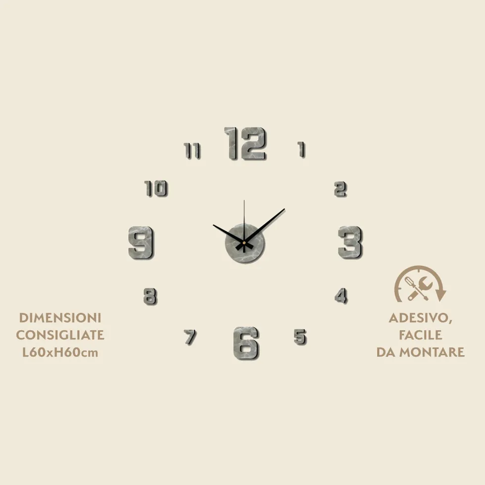 Orologio da Parete Adesivo Marble Fai da Te 60x60 cm