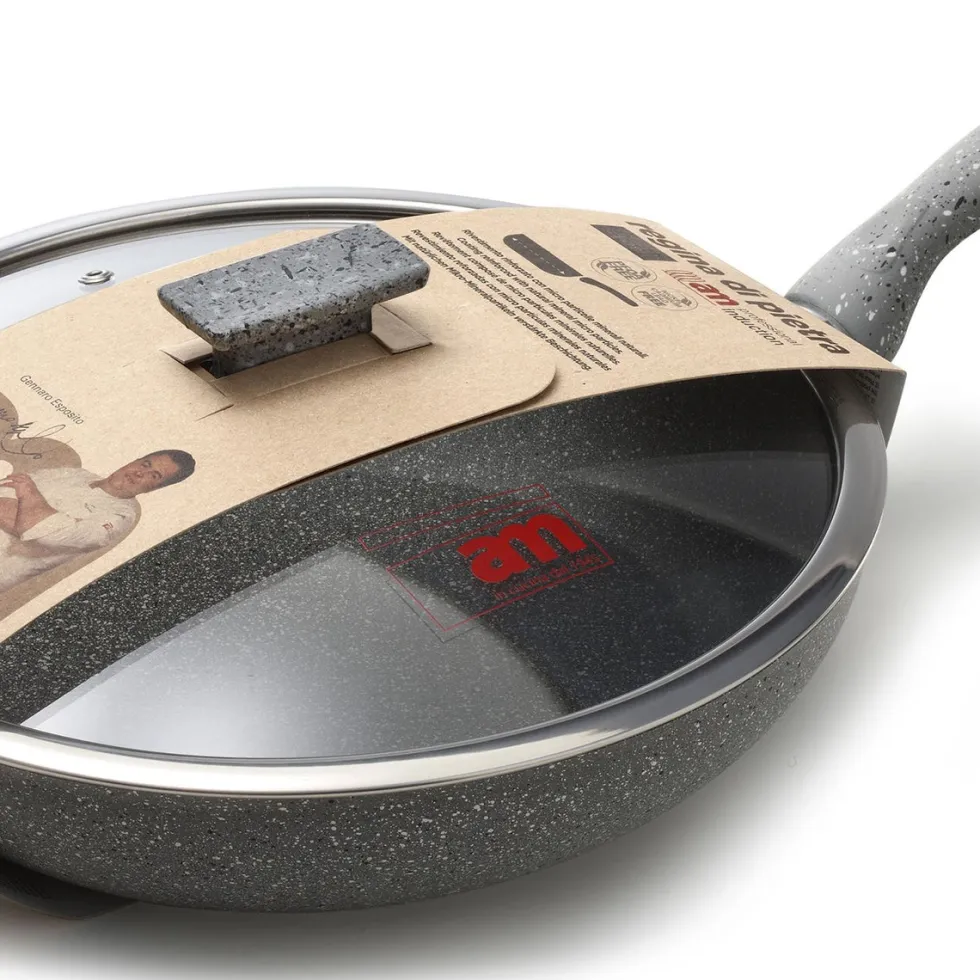Padella antiaderente con coperchio in vetro Regina di pietra Induction diametro 24 cm