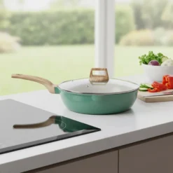 Padella Antiaderente in alluminio pressato con Coperchio in Vetro e Doppio Scolo Crazy Wood diametro 30 cm