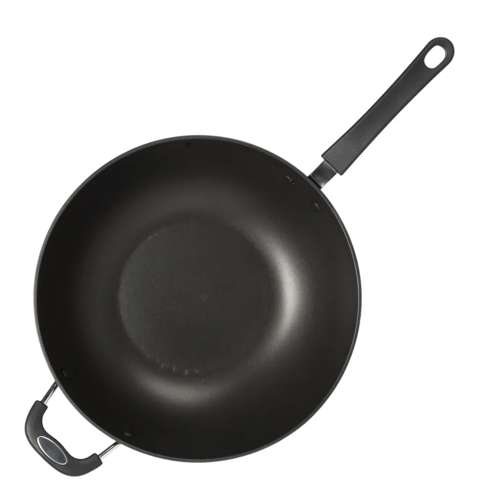 Padella Wok in alluminio pressato con coperchio in vetro Linea Black Crown