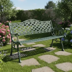 Panchina da Giardino in Ghisa Decorata Verde- h85x128x63 cm