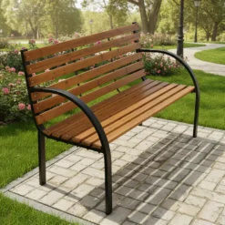 Panchina da Giardino 3 Posti in Acciaio e Legno di Abete