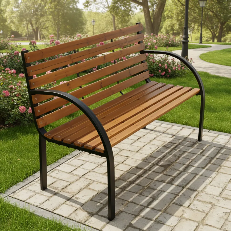 Panchina da Giardino 3 Posti in Acciaio e Legno di Abete