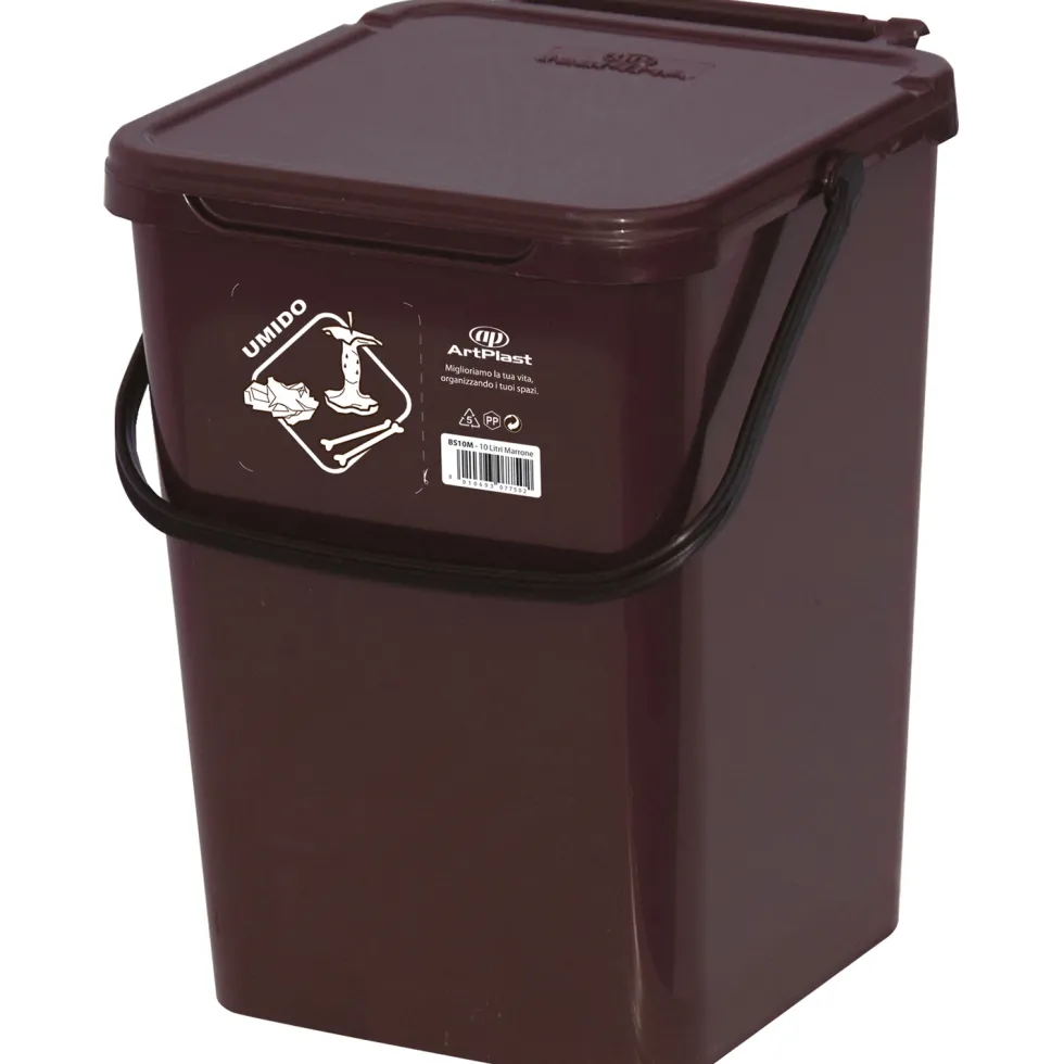 Pattumiera con coperchio colore marrone 10 litri