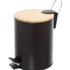 Pattumiera nera con top in bamboo 3 litri