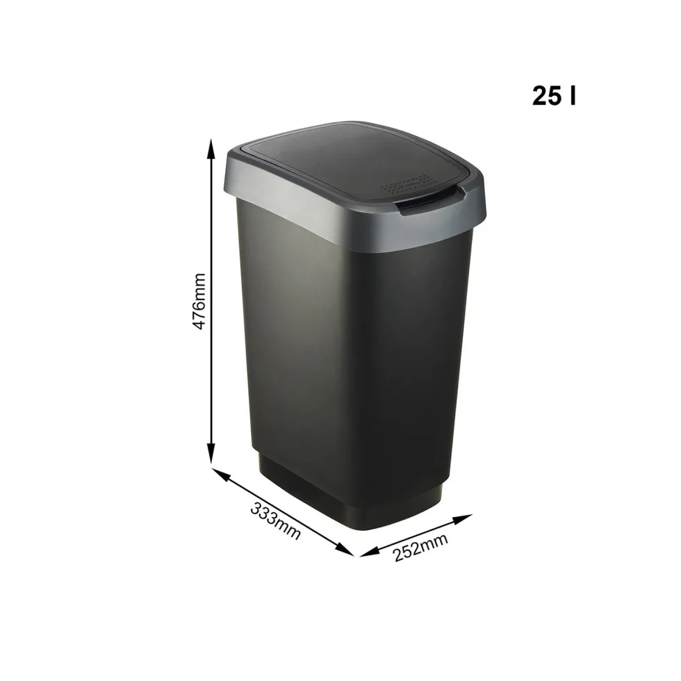 Pattumiera per raccolta differenziata con coperchio basculante Twist Argento 25 Litri