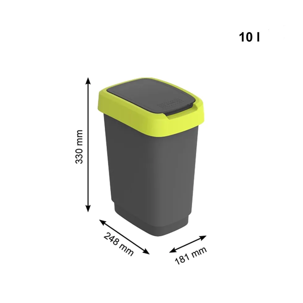 Pattumiera per raccolta differenziata con coperchio basculante Twist Lime 10 Litri